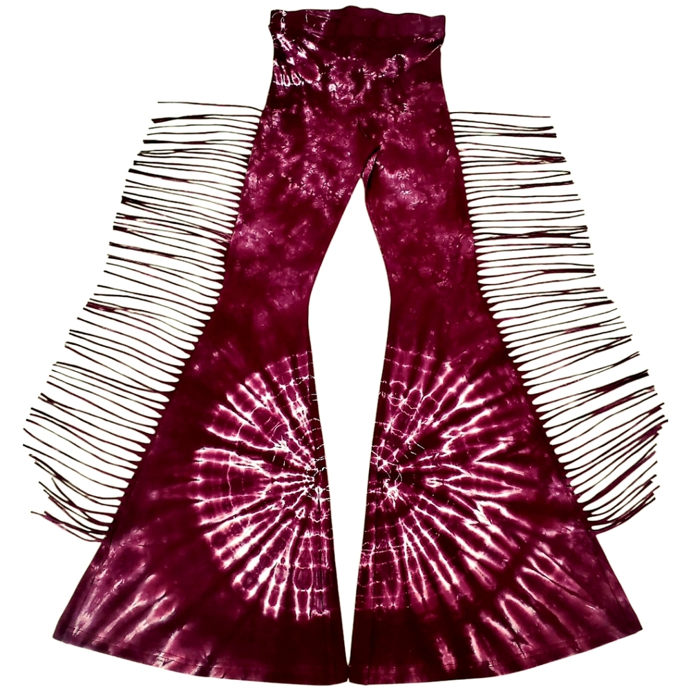 LONG LENGTH Tie Dye High Waisted Fringe Bell Bottoms - Festival Tie Dyed Bells